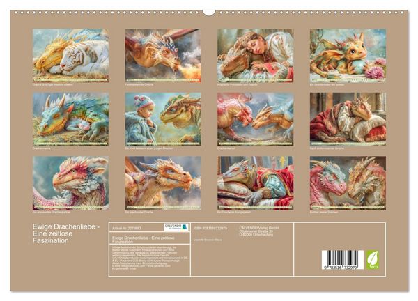 Produktbild: Ewige Drachenliebe - Eine zeitlose Faszination (hochwertiger Premium Wandkalender 2026 DIN A2 quer), Kunstdruck in Hochglanz