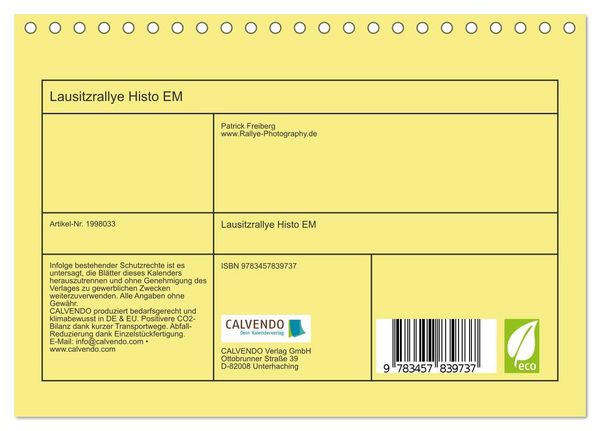 Produktbild: Lausitzrallye Histo EM (Tischkalender 2026 DIN A5 quer), CALVENDO Monatskalender