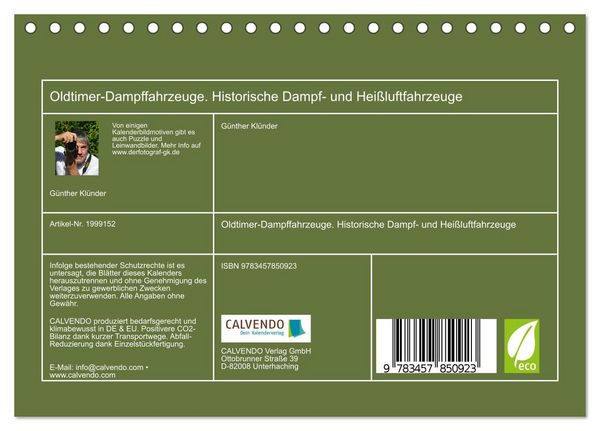 Produktbild: Oldtimer-Dampffahrzeuge. Historische Dampf- und Hei&szlig;luftfahrzeuge (Tischkalender 2026 DIN A5 quer), CALVENDO Monatskalender
