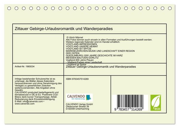 Produktbild: Zittauer Gebirge-Urlaubsromantik und Wanderparadies (Tischkalender 2026 DIN A5 quer), CALVENDO Monatskalender