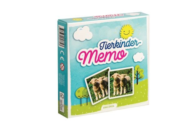 Anaconda 00734 - Tierkinder-Memo, 40 Spielkarten Im Spielkarton, Suchspiel