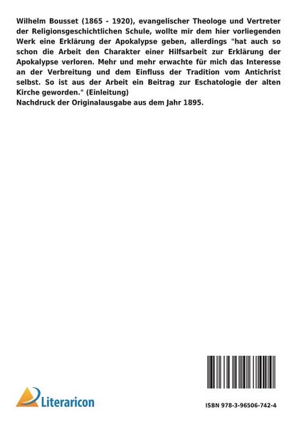 Produktbild: Der Antichrist in der &Uuml;berlieferung des Judentums, des neuen Testaments und der alten Kirche