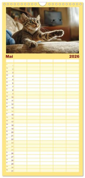 Produktbild: Familienplaner 2026 - Momente eines Katzenbesitzers - Chaos der Samtpfoten mit 5 Spalten (Wandkalender, 21 x 45 cm) CALVENDO