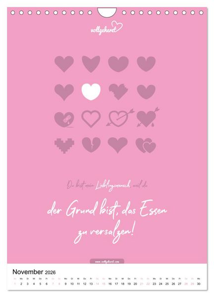 Produktbild: vollgeherzt: Lieblingsmensch-Kalender - Der Wandkalender als Geschenk f&uuml;r ganz besondere Menschen (Wandkalender 2026 DIN A4 hoch), CALVENDO Monatskalender