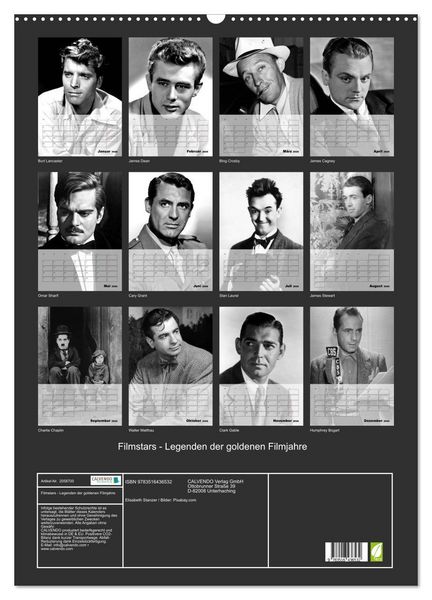Produktbild: Filmstars - Legenden der goldenen Filmjahre (Wandkalender 2026 DIN A2 hoch), CALVENDO Monatskalender