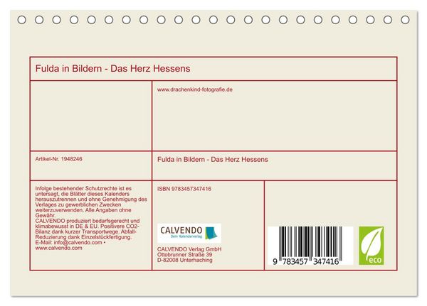Produktbild: Fulda in Bildern - Das Herz Hessens (Tischkalender 2026 DIN A5 quer), CALVENDO Monatskalender