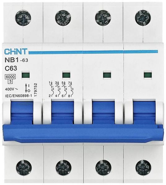 Produktbild: Chint 179747 NB1-63 4P C32 6kA DB Leitungsschutzschalter 4polig 32A 240 V, 415V