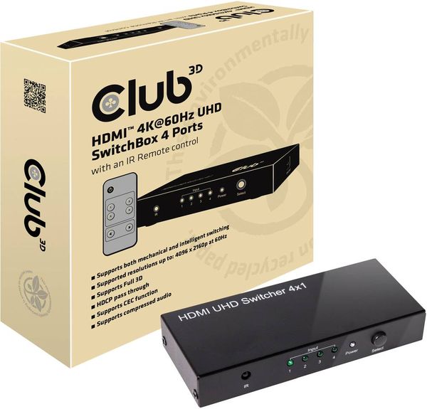 Club3D CSv-1370 4 Port HDMI-Switch 4096 x 2160 Pixel