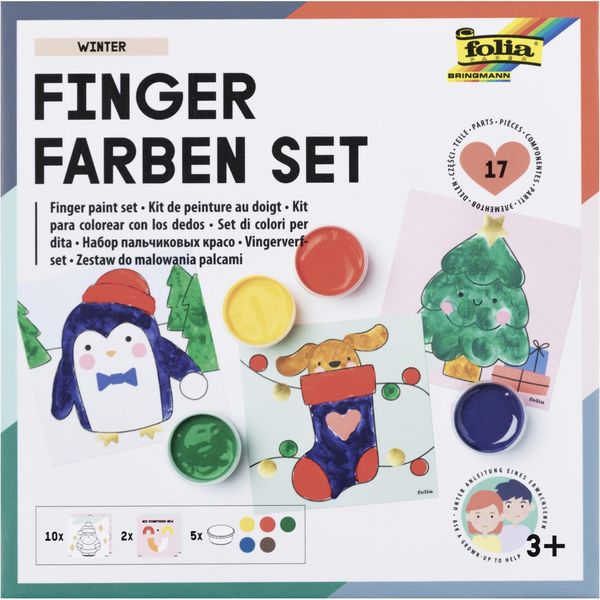 Produktbild: Folia Fingerfarben Winter, 5 x 30 ml, 10 Malvorlagen mit Tiermotiven