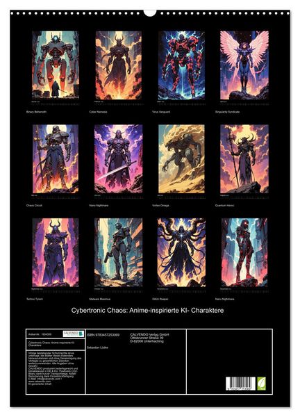 Produktbild: Cybertronic Chaos: Anime-inspirierte KI- Charaktere (Wandkalender 2026 DIN A2 hoch), CALVENDO Monatskalender