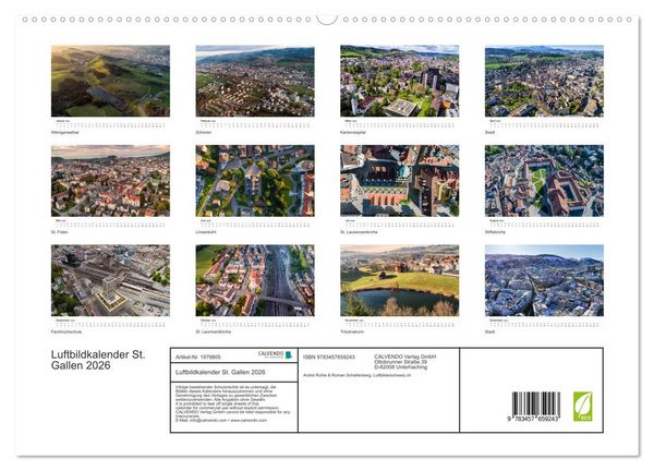 Produktbild: Luftbildkalender St. Gallen 2026 (hochwertiger Premium Wandkalender 2026 DIN A2 quer), Kunstdruck in Hochglanz