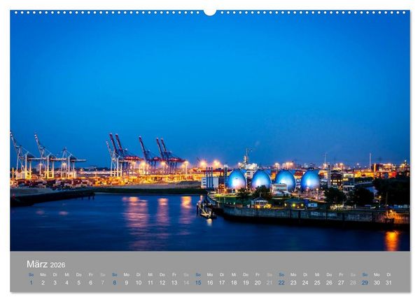 Produktbild: Hamburger Hafen - Im Zauber der Nacht (hochwertiger Premium Wandkalender 2026 DIN A2 quer), Kunstdruck in Hochglanz