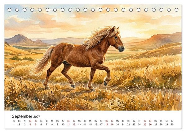 Produktbild: Magie der Islandpferde im Aquarellstil (Tischkalender 2027 DIN A5 quer), CALVENDO Monatskalender