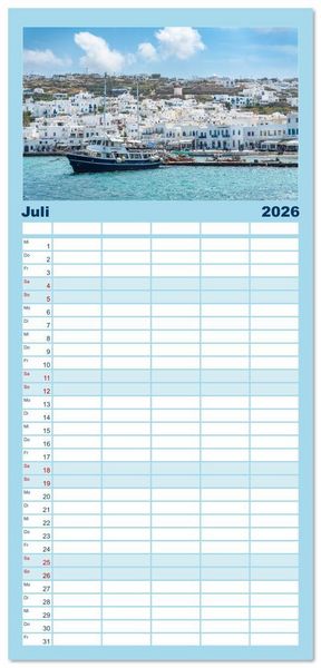 Produktbild: Familienplaner 2026 - Griechenland - Mykonos Kalender mit 5 Spalten (Wandkalender, 21 x 45 cm) CALVENDO