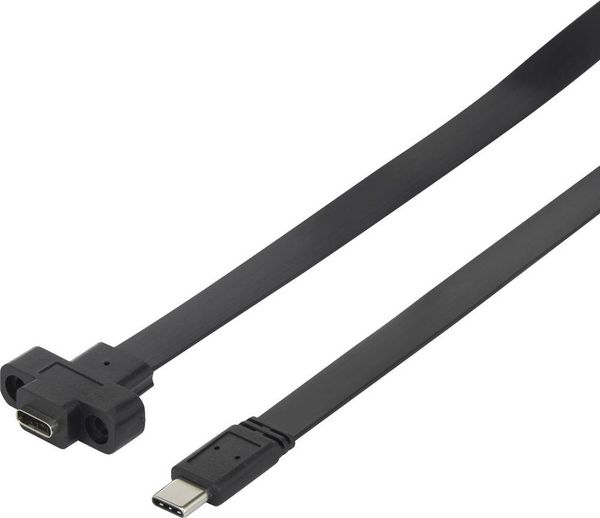 Produktbild: Renkforce USB-Kabel USB 3.2 Gen1 USB-C&reg; Stecker, USB-C&reg; Buchse 0.25 m Schwarz schraubbar, hochflexibel RF-3415030