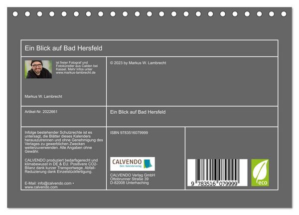 Produktbild: Ein Blick auf Bad Hersfeld (Tischkalender 2026 DIN A5 quer), CALVENDO Monatskalender