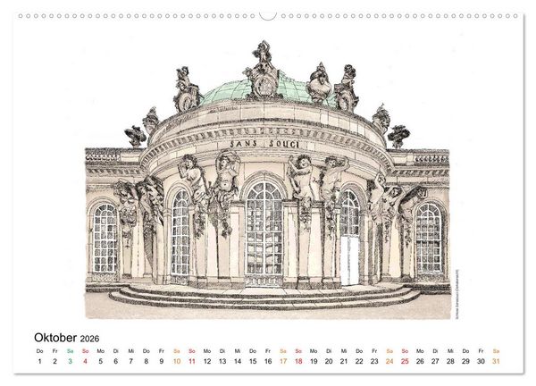 Produktbild: Potsdamer Sehensw&uuml;rdigkeiten in Ink und Farbe (hochwertiger Premium Wandkalender 2026 DIN A2 quer), Kunstdruck in Hochglanz