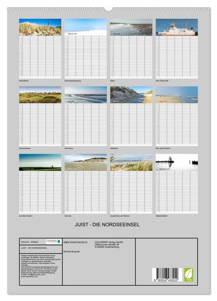 Produktbild: JUIST - DIE NORDSEEINSEL (hochwertiger Premium Wandkalender 2026 DIN A2 hoch), Kunstdruck in Hochglanz