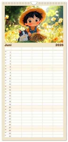 Produktbild: Familienplaner 2026 - Kleine Farmer. Niedliche Jungs mit ihren tierischen Freunden mit 5 Spalten (Wandkalender, 21 x 45 cm) CALVENDO