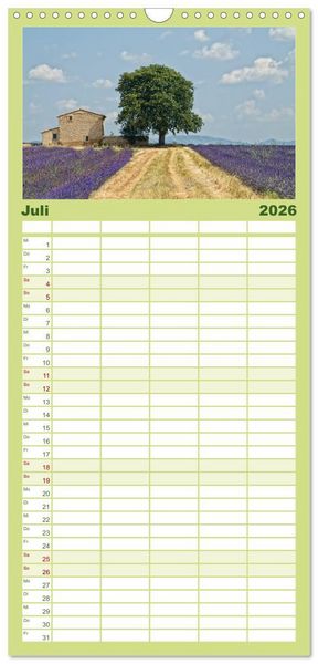 Produktbild: Familienplaner 2026 - Provence romantique mit 5 Spalten (Wandkalender, 21 x 45 cm) CALVENDO