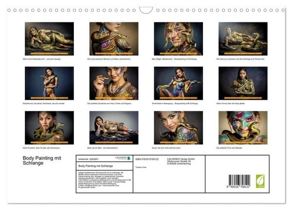 Produktbild: Body Painting mit Schlange (Wandkalender 2027 DIN A3 quer), CALVENDO Monatskalender