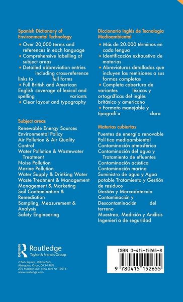 Produktbild: Routledge Spanish Dictionary of Environmental Technology Diccionario Ingles de Tecnologia Medioambiental