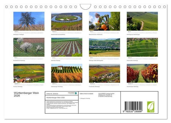 Produktbild: W&uuml;rttemberger Wein 2026 (Wandkalender 2026 DIN A4 quer), CALVENDO Monatskalender