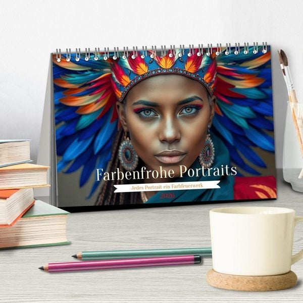 Produktbild: Farbenfrohe Portraits (Tischkalender 2026 DIN A5 quer), CALVENDO Monatskalender