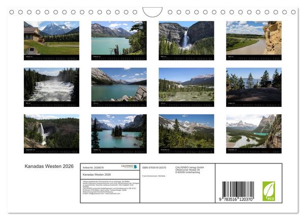 Produktbild: Kanadas Westen 2026 (Wandkalender 2026 DIN A4 quer), CALVENDO Monatskalender