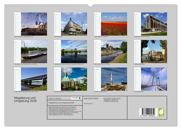 Produktbild: Magdeburg und Umgebung 2026 (hochwertiger Premium Wandkalender 2026 DIN A2 quer), Kunstdruck in Hochglanz