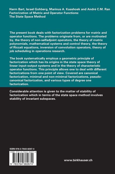 Produktbild: Factorization of Matrix and Operator Functions: The State Space Method