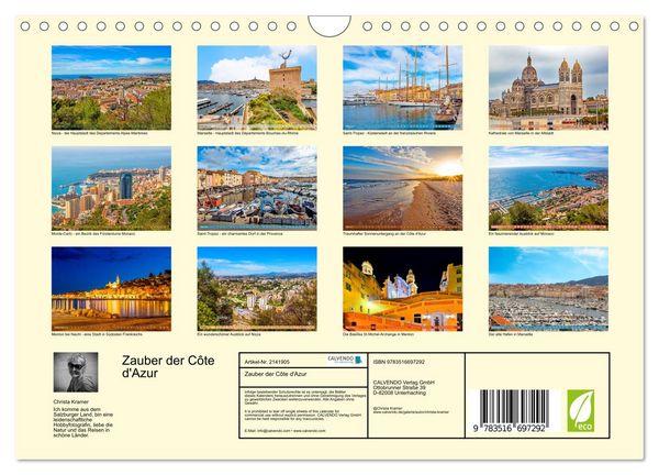 Produktbild: Zauber der C&ocirc;te d'Azur (Wandkalender 2026 DIN A4 quer), CALVENDO Monatskalender