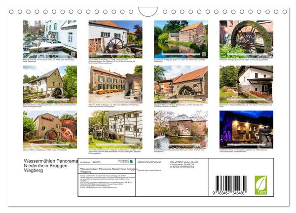 Produktbild: Wasserm&uuml;hlen Panorama Niederrhein Br&uuml;ggen-Wegberg (Wandkalender 2026 DIN A4 quer), CALVENDO Monatskalender
