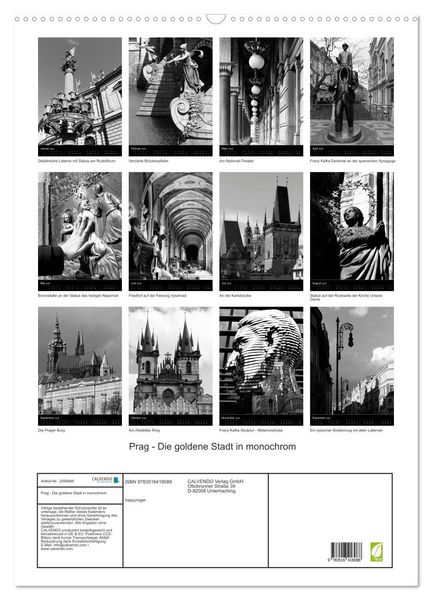Produktbild: Prag - Die goldene Stadt in monochrom (Wandkalender 2026 DIN A2 hoch), CALVENDO Monatskalender