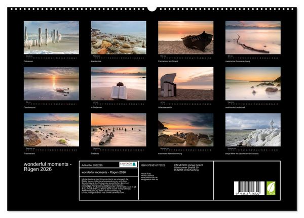 Produktbild: wonderful moments - R&uuml;gen 2026 (hochwertiger Premium Wandkalender 2026 DIN A2 quer), Kunstdruck in Hochglanz