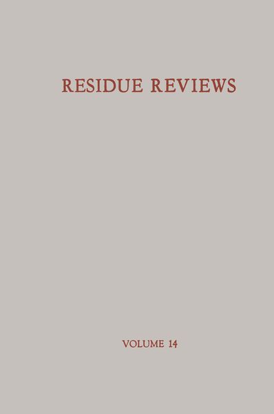 Produktbild: Residue Reviews / R&uuml;ckstands-Berichte