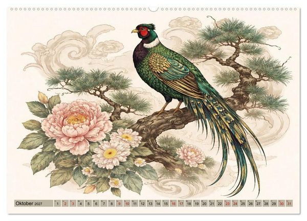 Produktbild: Naturwunder Japan: Faszinierende Vogelarten in traditioneller Kunst (hochwertiger Premium Wandkalender 2027 DIN A2 quer), Kunstdruck in Hochglanz