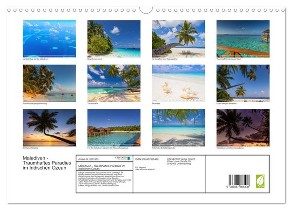 Produktbild: Malediven - Traumhaftes Paradies im Indischen Ozean (Wandkalender 2026 DIN A3 quer), CALVENDO Monatskalender