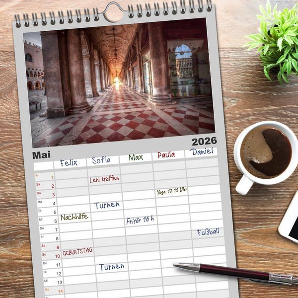 Produktbild: Familienplaner 2026 - Venedig - La Serenissima mit 5 Spalten (Wandkalender, 21 x 45 cm) CALVENDO