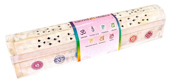 Produktbild: India Truhe "7 Chakren" Holz wei&szlig; 30x6cm, R&auml;ucherst&auml;bchenhalter