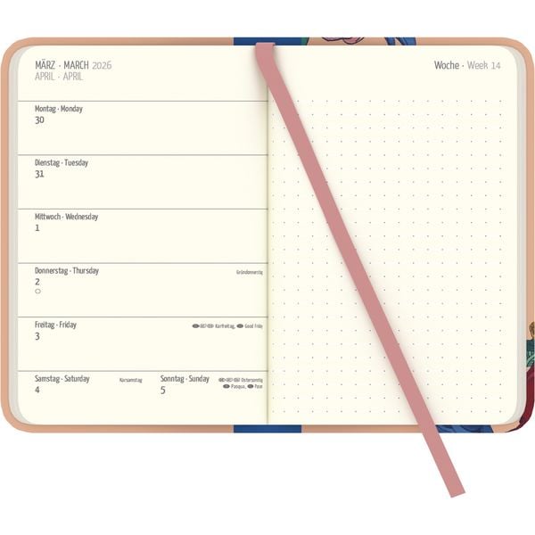 Produktbild: Frida Kahlo Wochen-Notizkalender klein 2026 - Taschen-Kalender 9x14 cm - mit Verschlussband & Falttasche - Weekly