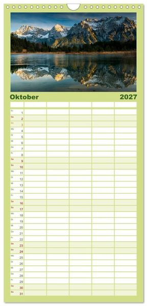 Produktbild: Familienplaner 2027 - Bayerische Landschaften mit 5 Spalten (Wandkalender, 21 x 45 cm) CALVENDO