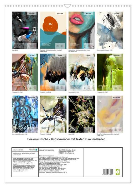 Produktbild: Seelenw&uuml;nsche - Kunstkalender mit Texten zum Innehalten (Wandkalender 2026 DIN A2 hoch), CALVENDO Monatskalender
