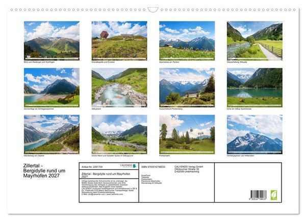 Produktbild: Zillertal - Bergidylle rund um Mayrhofen 2027 (Wandkalender 2027 DIN A2 quer), CALVENDO Monatskalender