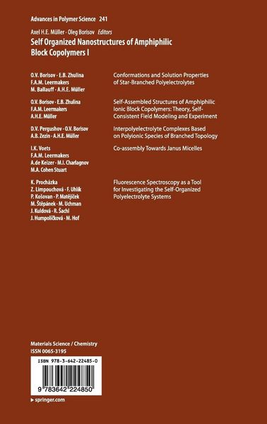Produktbild: Self Organized Nanostructures of Amphiphilic Block Copolymers I