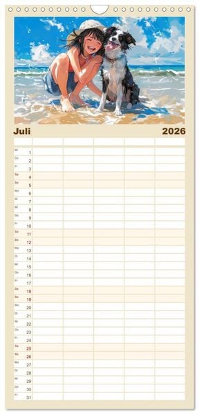 Produktbild: Familienplaner 2026 - Tierische Anime-Freunde - Fr&ouml;hliche Streifz&uuml;ge mit Hund und Katze mit 5 Spalten (Wandkalender, 21 x 45 cm) CALVENDO