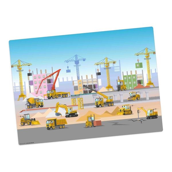 Produktbild: Tischsetmacher Tischset f&uuml;r Kinder Baustelle mit vielen Fahrzeugen Bagger und Kran, aus hochwertigem Vinyl , 44 x 32 cm