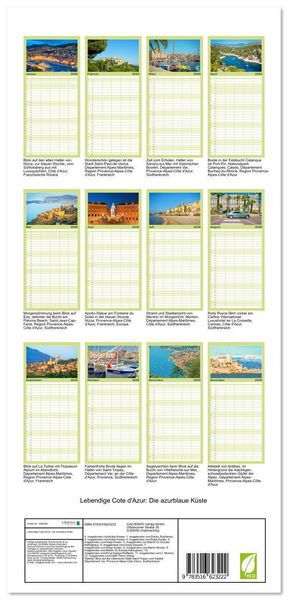 Produktbild: Familienplaner 2026 - Lebendige Cote d'Azur: Die azurblaue K&uuml;ste mit 5 Spalten (Wandkalender, 21 x 45 cm) CALVENDO