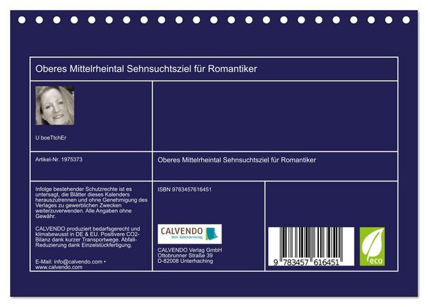 Produktbild: Oberes Mittelrheintal Sehnsuchtsziel f&uuml;r Romantiker (Tischkalender 2026 DIN A5 quer), CALVENDO Monatskalender