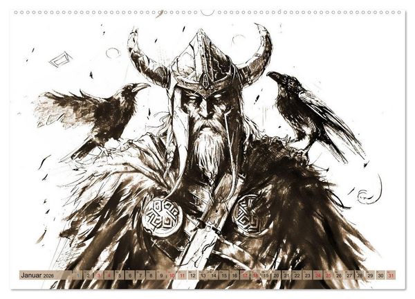 Produktbild: G&ouml;tter der Wikinger - Skizzen zur Welt der Nordischen Mythologie (hochwertiger Premium Wandkalender 2026 DIN A2 quer), Kunstdruck in Hochglanz